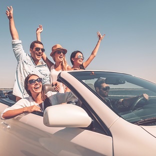 Friends driving around town