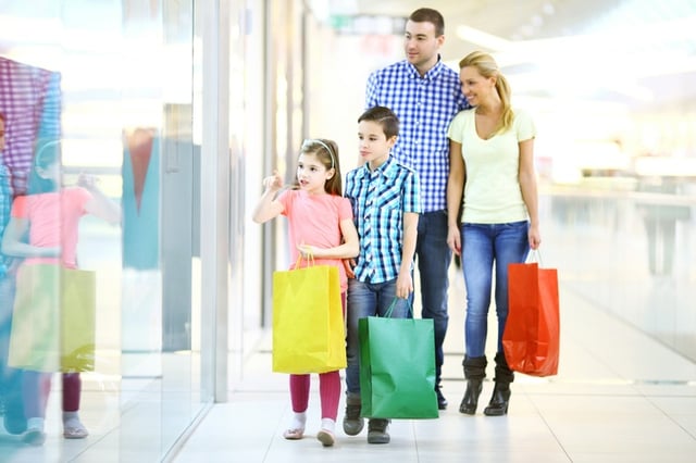 Family shopping at mall