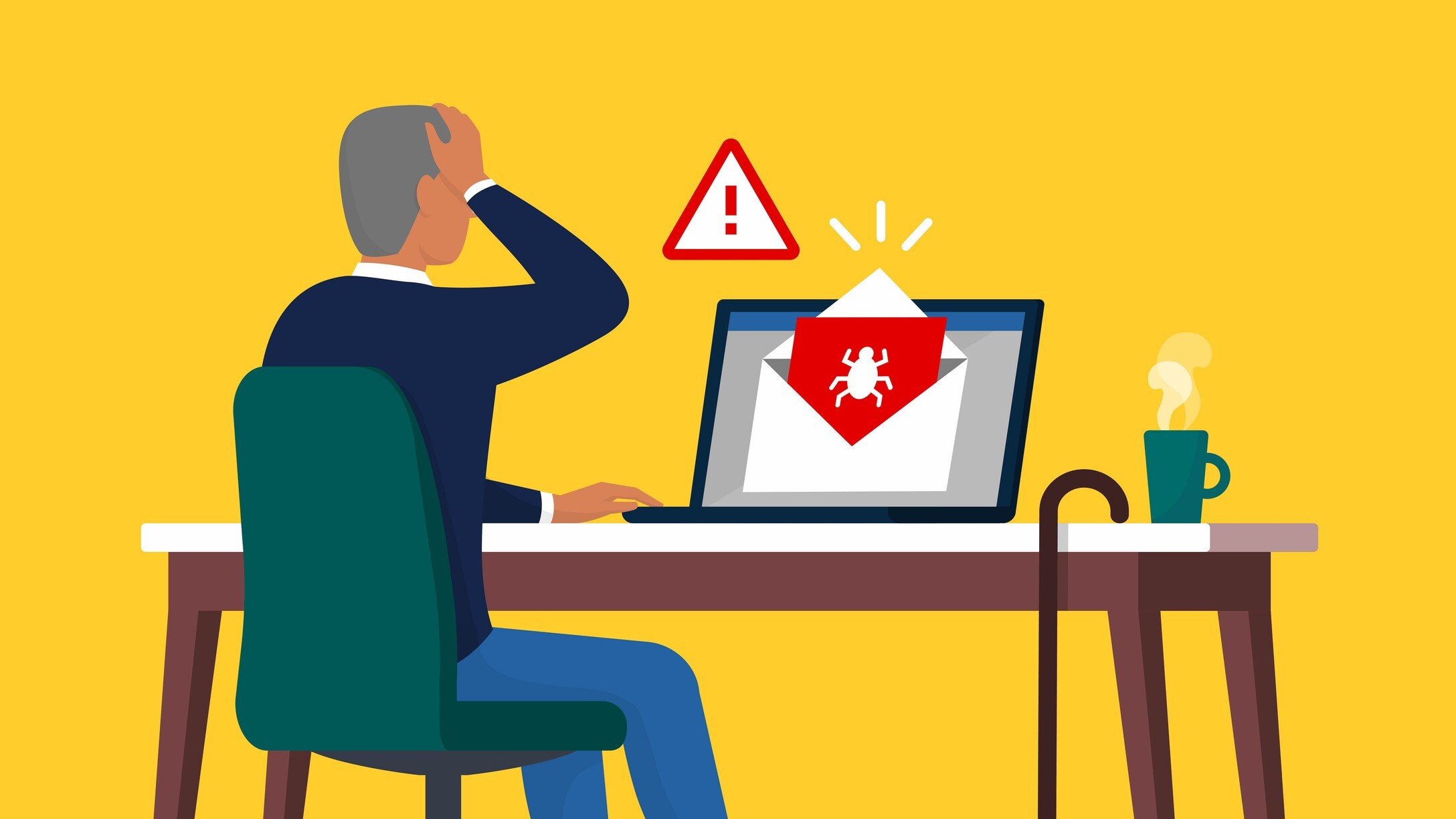 man surprised by a virus in his email