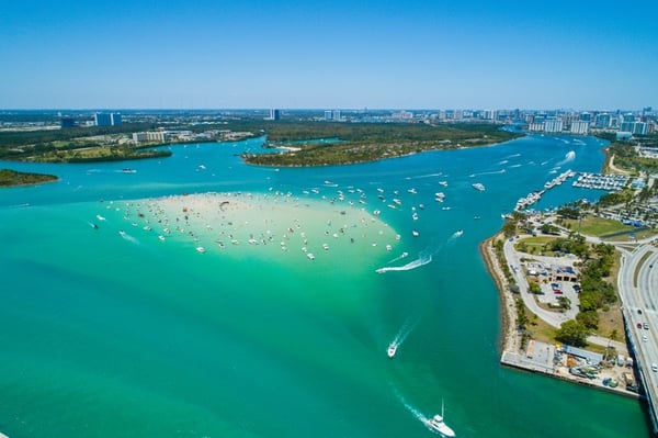 aerial image of haulover sandbar in miami