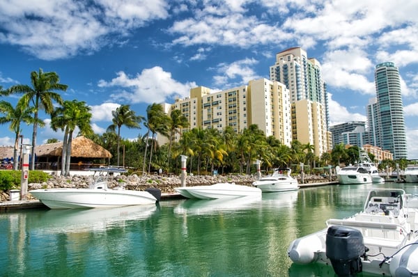 boats parked in miami beach intercoastal