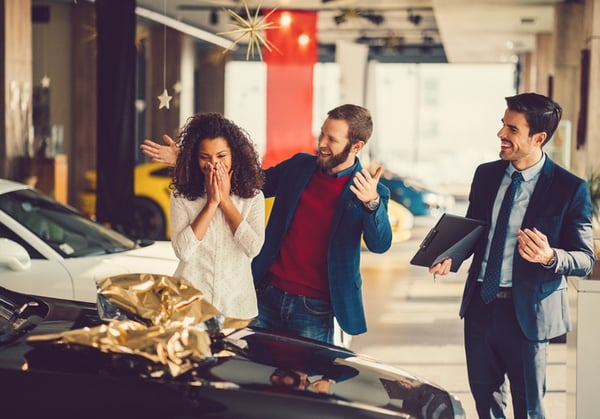 man surprises wife with new car