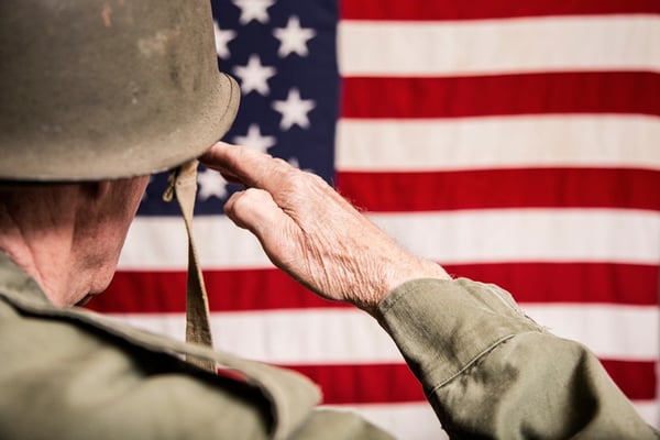 soldier soluting american flag