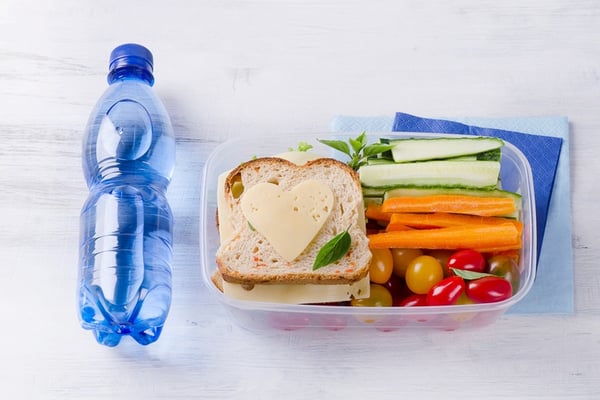 water and healthy snacks