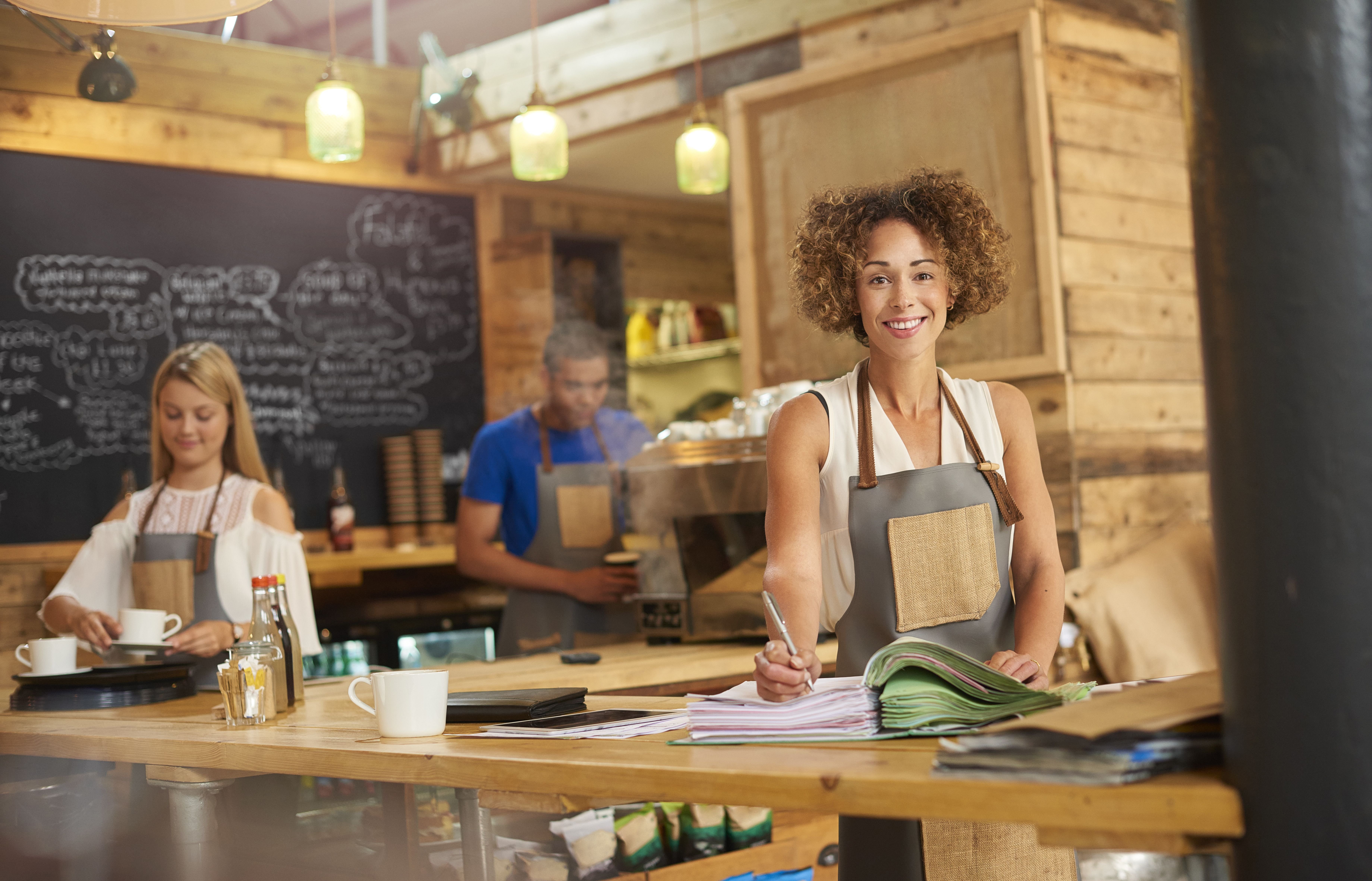 Business banking coffee shop woman