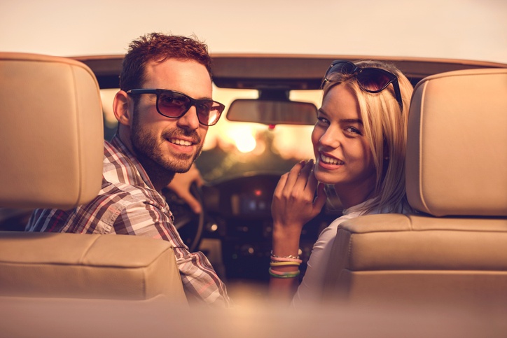 couple in rental car on valentines day